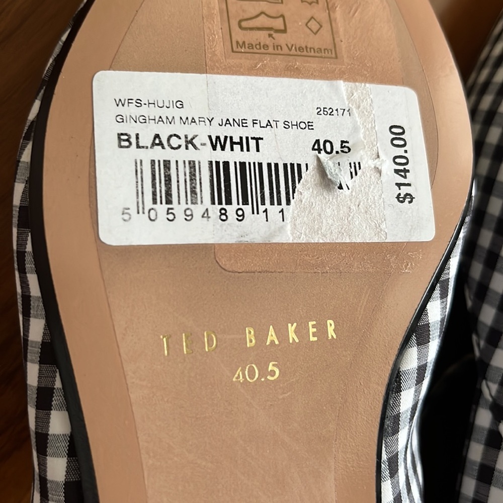 Ted Baker Hujig Gingham Mary Jane Flat, NEW - Picture 14 of 17
